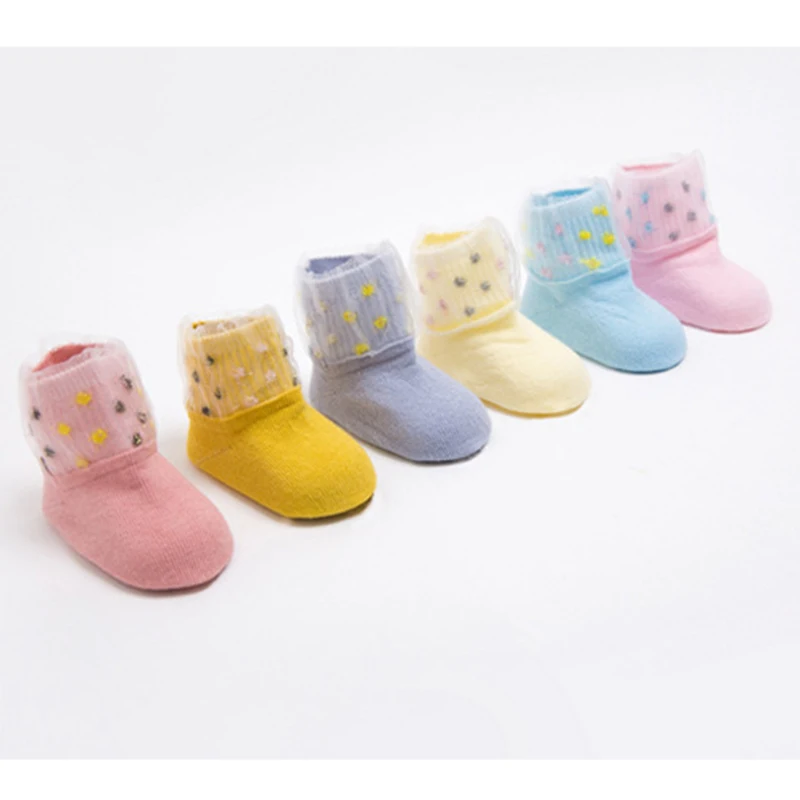 Детские осенние модные мягкие кружевные лоскутные хлопковые носки для маленьких девочек, 3 пар/лот - Цвет: C3 other 3 colours