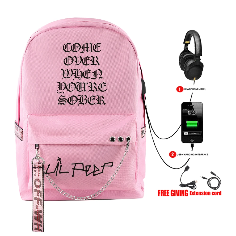 Lil открытый раппер лучшее качество хип-хоп рюкзак напечатанный с USB молнией Harajuku мода плеча студентов Путешествия Рюкзаки