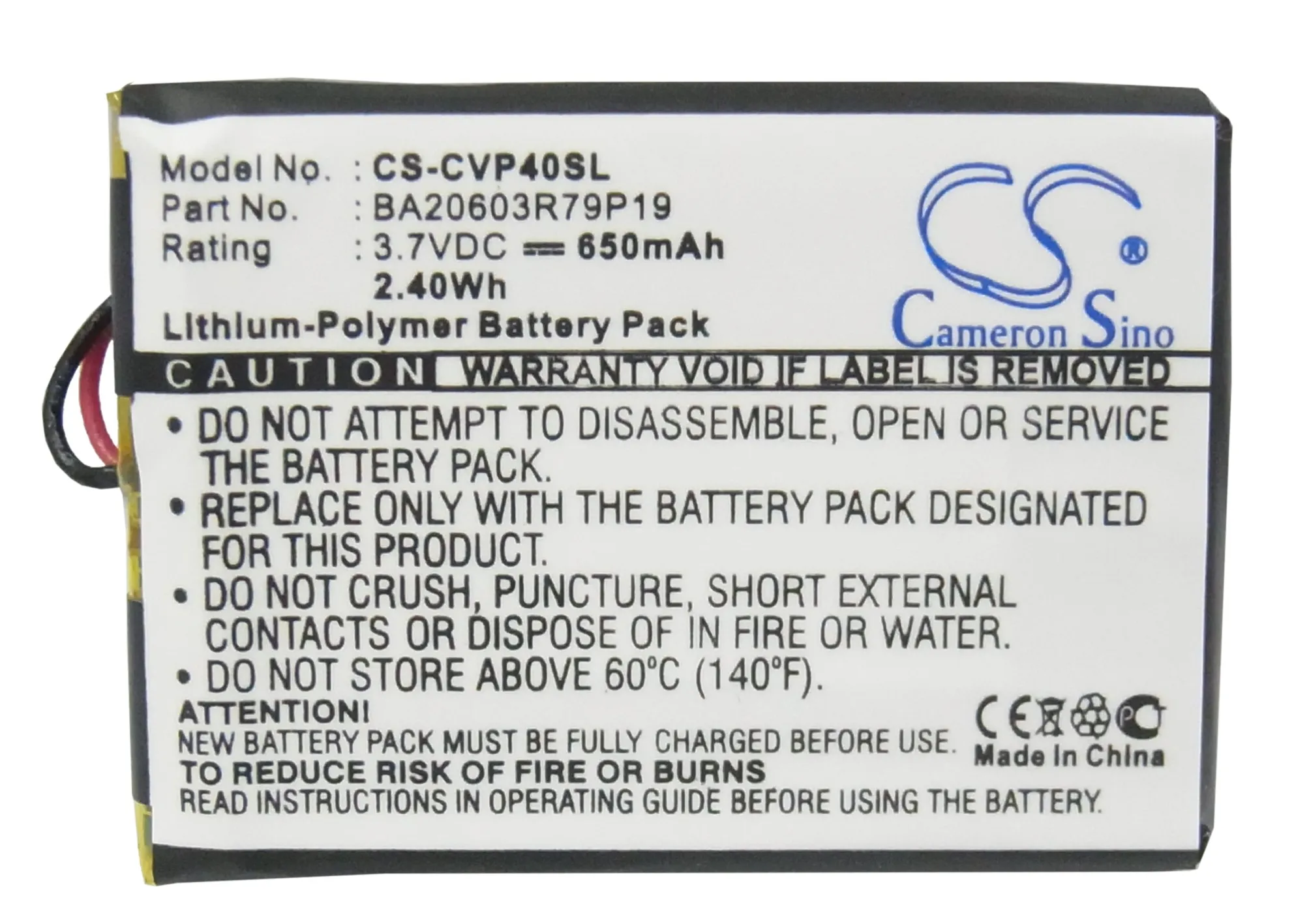 Аккумулятор Cameron Sino 650mAh Для креативного DAP-FL0040 V Plus Zen V, BA20603R79919