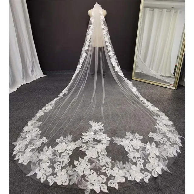 LS20/3D Flower Veil/ Wedding Veil/white Veil/ One Tier Flower Veil, Custom  Veil, Cathedral Wedding Veil -  Sweden