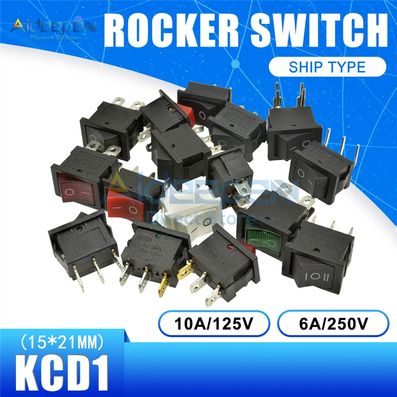 Кнопочный Переключатель KCD1 15x21 мм 10 А/125 в перем. Тока 6A/250 В 2 пилки 3 пилочки 2/4/6