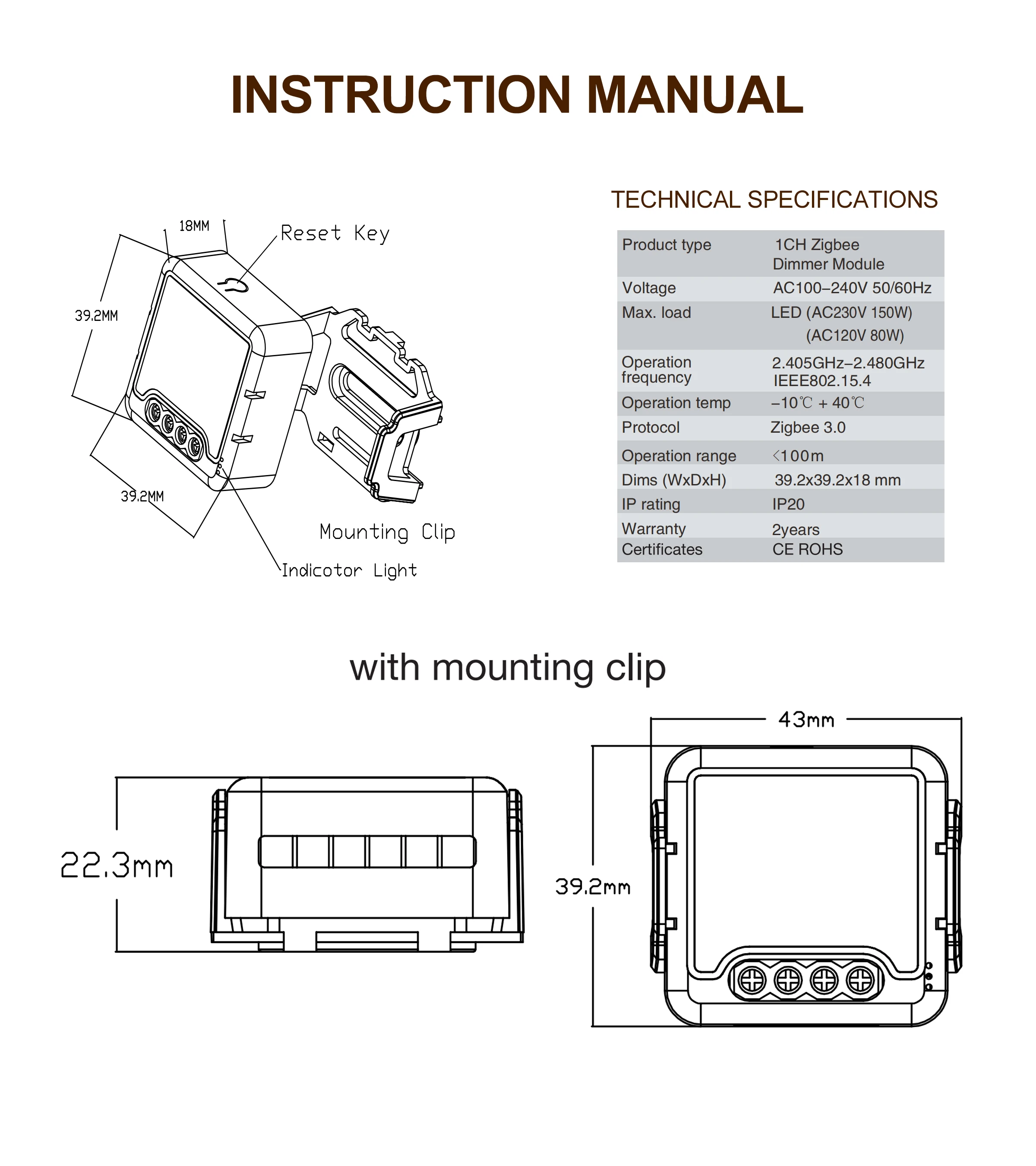 GIRIER Tuya ZigBee 3.0 Smart Dimmer Switch Module 10A/16A, Supports 2 Way Control Dimmable Switch, Works with Alexa Google Home