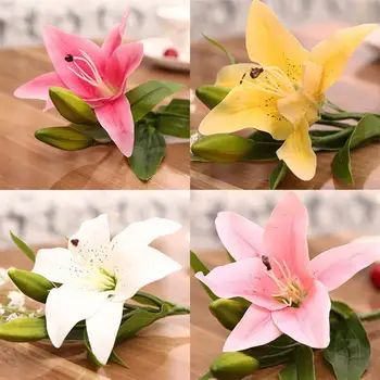 

Artificial Real Touch lily Flores Wedding Bridal fake flowers Bouquet Plants white lily Home Party Decor for Display