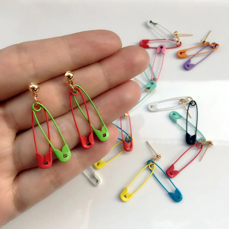 3 Pair Creative Fashion Safety Pin Earrings Alloy Colorful Candy Color Pin Earrings Funny Party Jewelry Gifts