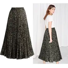 Женская плиссированная юбка с леопардовым принтом осень-зима, длинная Корейская элегантная повседневная юбка с высокой талией