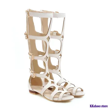 

2020 new fashion style knee high boots women pu zip summer boots comfortable low heels punk ladies boots big size 46