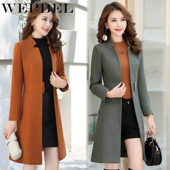 

WEPBEL Winter Fashion Woolen Coat Women's New Long Coat Slim Coat
