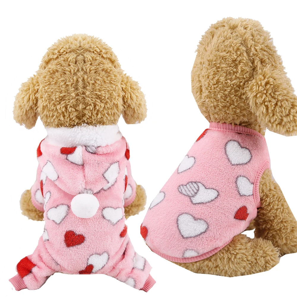 

Sweet Heart Pink Cute Fleece Dog Jacket Winter Coat Soft Flannel Pajamas Hooded Vest Warm Pet Puppy Jumpsuit Pet Clothes