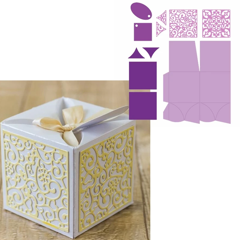 

Hollowed Gift Box Metal Cutting Dies Foldable Flourishing Pattern Gift Box Die Cuts For Card Making DIY 2019 Embossed Crafts
