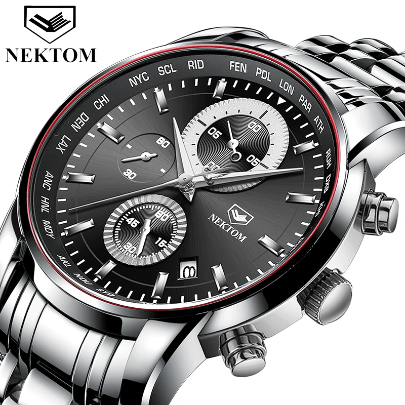 

Relogio Masculino NEKTOM Sport Chronograph Mens Watches Top Brand Luxury Full Steel Quartz Clock Waterproof Big Dial Watch Men
