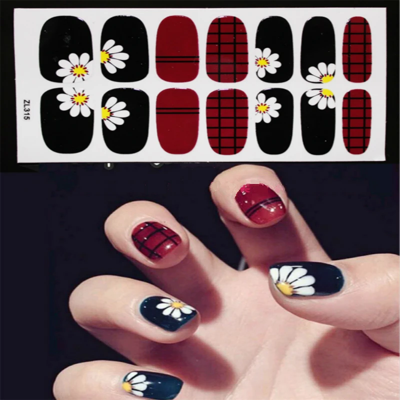 

14tips/sheet Korea Fashion Color Nail Sticker French Full Wraps Polish Japanese Art Predesigned drop Ship