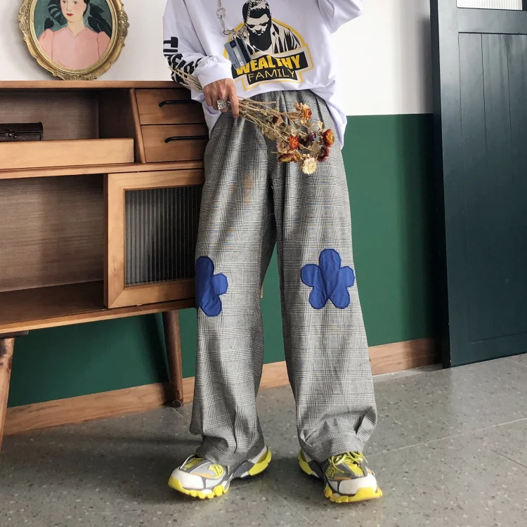 Gaganight Винтаж плед Harajuku для женщин широкие брюки цветок японский стиль прямые повседневные брюки для девочек Прохладный уличная хип хоп