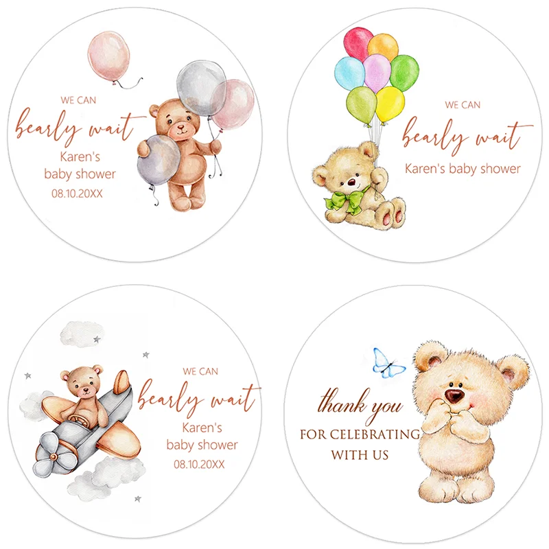 

Custom Cute Bear Sticker Baby Shower Girl Boy Birthday Baptism Label Stickers Personalized Bear Themed Gender Neutral