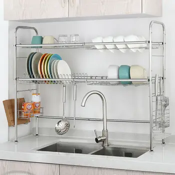 

NEX Dish Rack Over the Sink, 2 Tier Large Dish Drainer Length Adjustable, Sliver