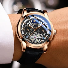 MOHDNE Reloj de pulsera para hombre, con espejo de cristal recubierto, resistente al agua, mecánico, automático, multifuncional, de estilo británico, Unisex