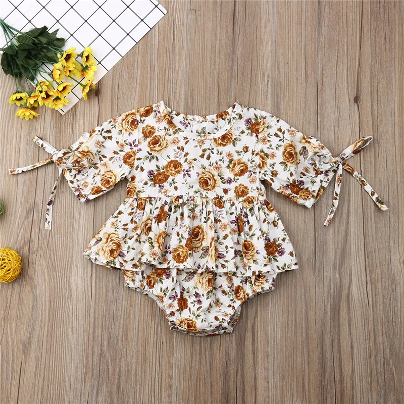 Floral Short Sleeve Romper Toddler Infant Baby Girl Ruffle Print Jumpsuit Outfit Clothes Summer