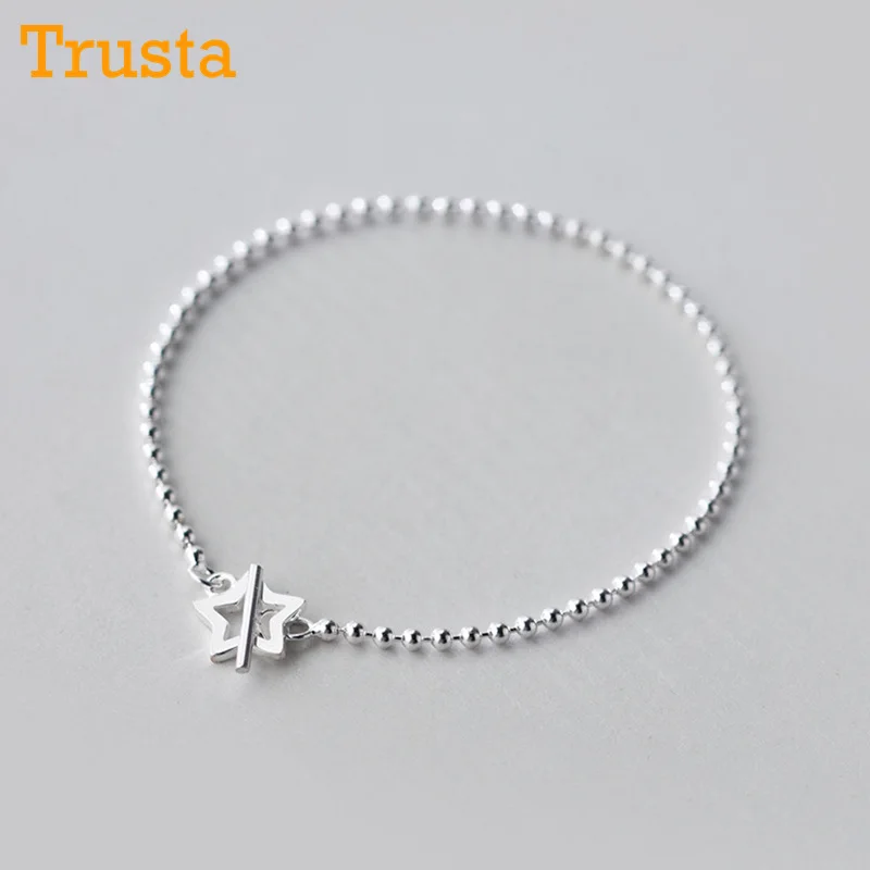 Trusta, 925, цельное Настоящее серебро, модный браслет с бусинами и звездами, 16 см, для девушек-подростков, девушек, женщин, подарок, ювелирные изделия ds971