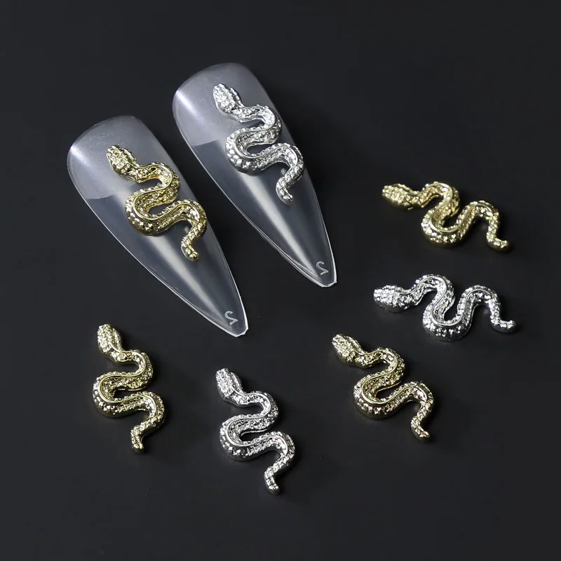 

10 Pcs Metal 3D Nail Art Decoration Alloy Gold and Silver Snake DIY Nail Art Accessories QB1162-1163