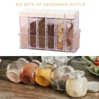 

6Pcs Kitchen Spice Jar Seasoning Box Kitchen Spice Storage Bottle Jars Transparent Salt And Pepper Cumin Powder SpiceTools