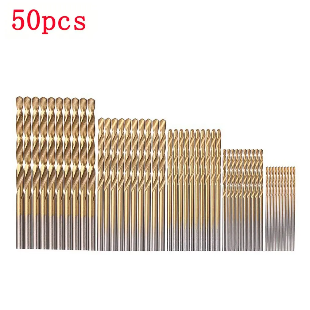 50pcs High Speed Steel Titanium Coated Drill Bit Set Wood Drilling Hole Woodworking Tool For DIY Home Building | Инструменты