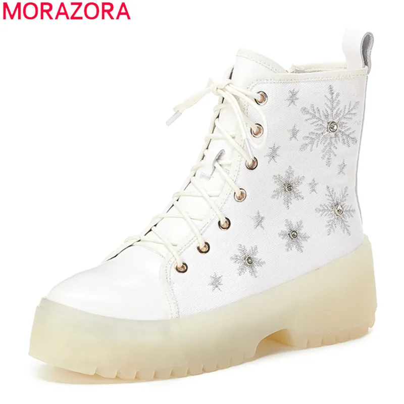 MORAZORA/2020 Лидер продаж Зимние модные женские туфли на шнуровке для отдыха Удобные
