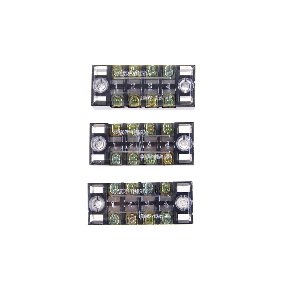 ZLinKJ TOP quality 3pcs/lot Dual Row 4 Position Screw Terminal Block Strip 600V 15A w Cover TB-1504 New Barrier | Обустройство дома