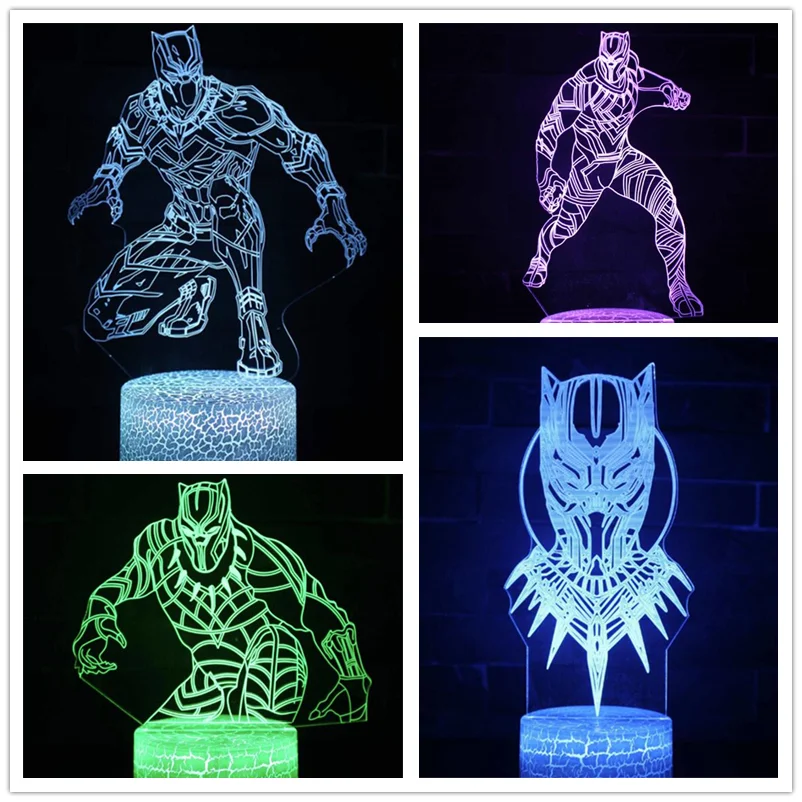 Marvel Avengers 3D Night Lamp Black Panther Acrylic LED Touch Visual Light USB Colourful NightLight For Bedroom Decor Kids Gift