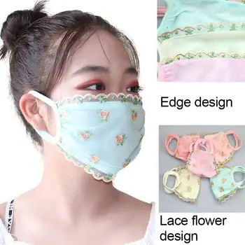 

5Pcs/Set Women Lace Flower Embroidery Protective Dustproof Breathable Face Mask Safety Protection Stop The Flying Spit