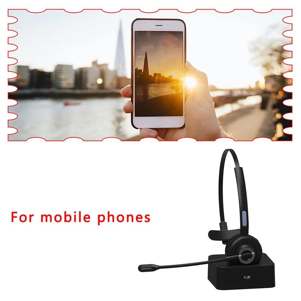 Wireless 5 0 Business Call Intelligent Noise Cancelling Call Headset Black with Charging Stand Convenient