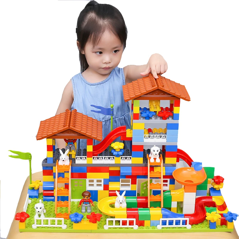 

Big Size Slide Building Blocks House Roof Big Particle Assembly Castle Compatible Duploed DIY Bricks Educational Toy Kids Gifts