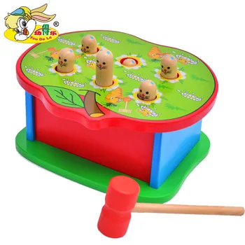 Wooden big apple playing gopher toy children's educational early childhood combat 6 gopher table game toy ou fs8 multifunction early childhood educational music robot toy w interaction led white pink