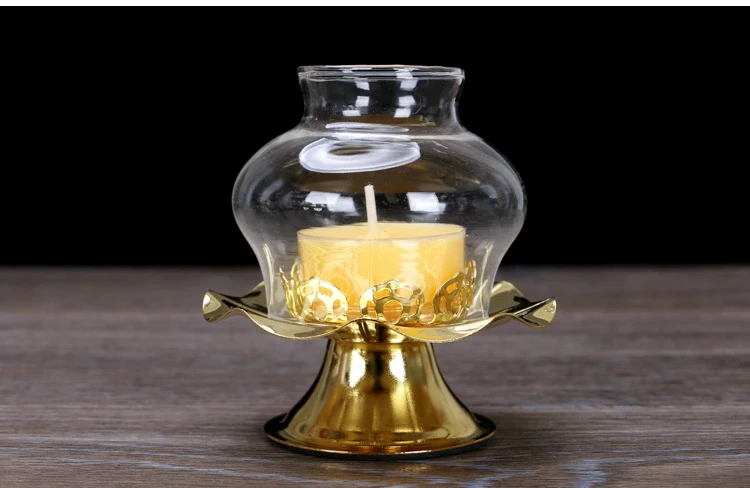 Stand Candle Holder Glass Mold Vintage Romantic Metal Pillar Candlestick Theelichthouder Lotus Gold Home Table Decoration KK60ZT