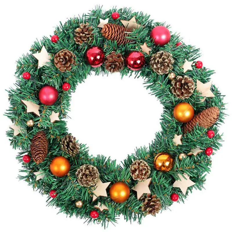 

Christmas Wreath,40cm Pine Cone Wood Star Maple Leaf Fall Door Wreath Door Wall Ornament Christma