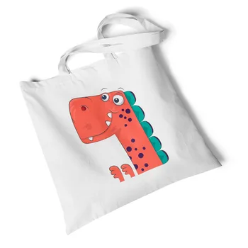 

Women Canvas Bag Cartoon Dinosaur Print Canvas Tote Bags Reusable Shopping Bag Female Shopper Shoulder Bags Casual Handbag