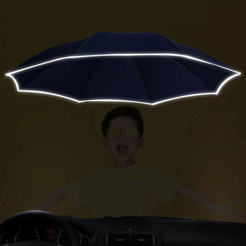 Folding Automatic Reverse Umbrella Rain Women Ladies Auto Big Windproof Inverted Umbrellas Men Night Reflective Strip Parasol 8K