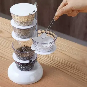 

Kitchen Tool European Crystal Rotatable Seasoning Box Creative Vertical Multi-layer Wall Hanging Glass Spices Jar Spoon