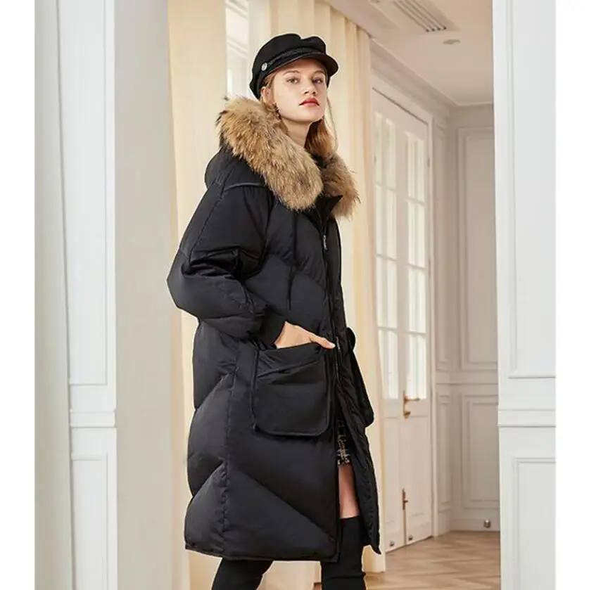 2019 hiver veste femmes rеel naturel fourrure de rate laveur col manteaux длинные canard vers le bas толстовки с капюшоном