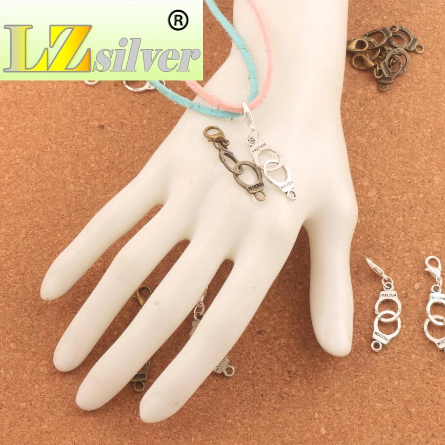 Handcuffs Freedom Lobster Claw Clasp Charm Beads 45.6x10.2mm 100PCS Zinc Alloy Bronze Jewelry DIY C243
