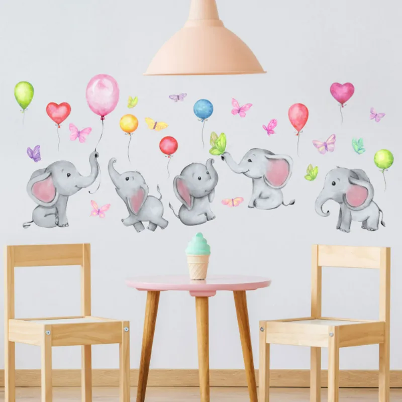

Cartoon Baby Elephant Wall Poster Kids Room Decorative Balloon Decals Vinyl Wall Stickers Child Nursery Bedroom Decor for Girl