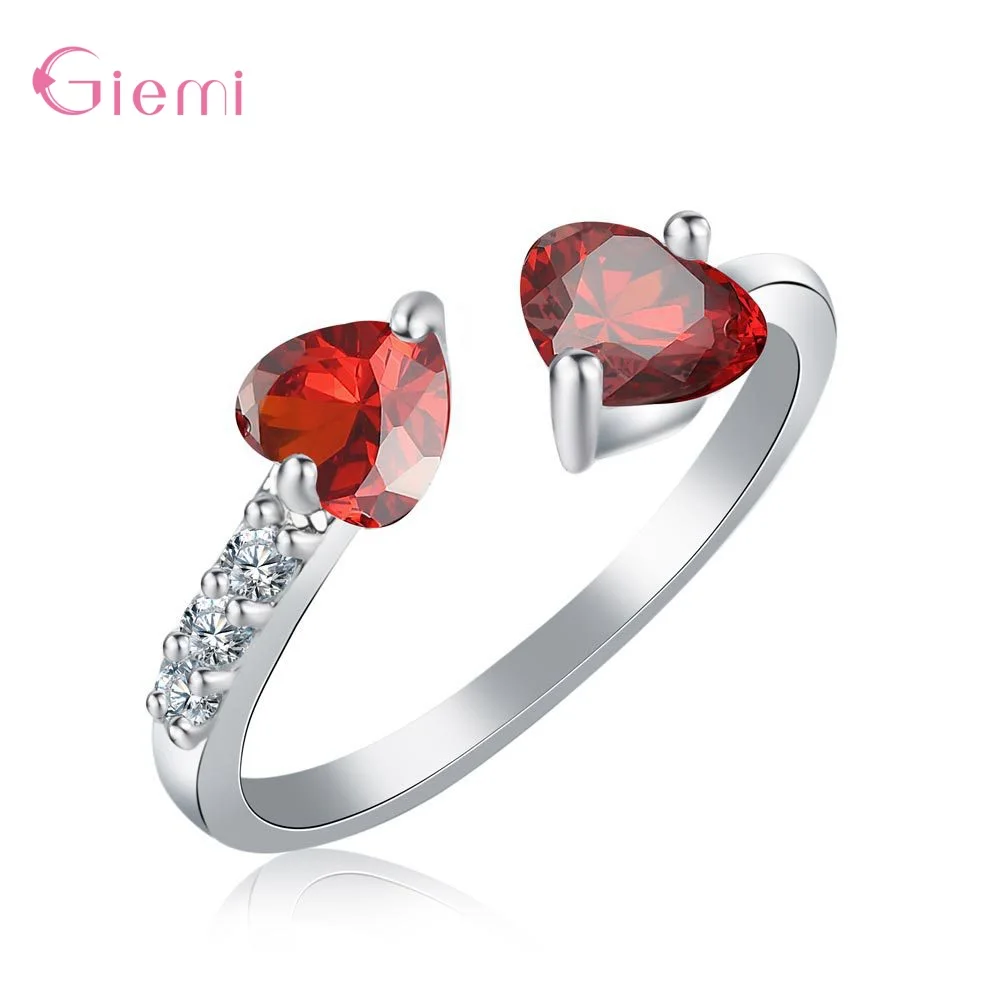 Hot Sale Real 925 Silver Beautiful Lovely Two Opposite Heart Design Open Rings For Women Girl Engagement Lovers Jewelry Gifts | Украшения и