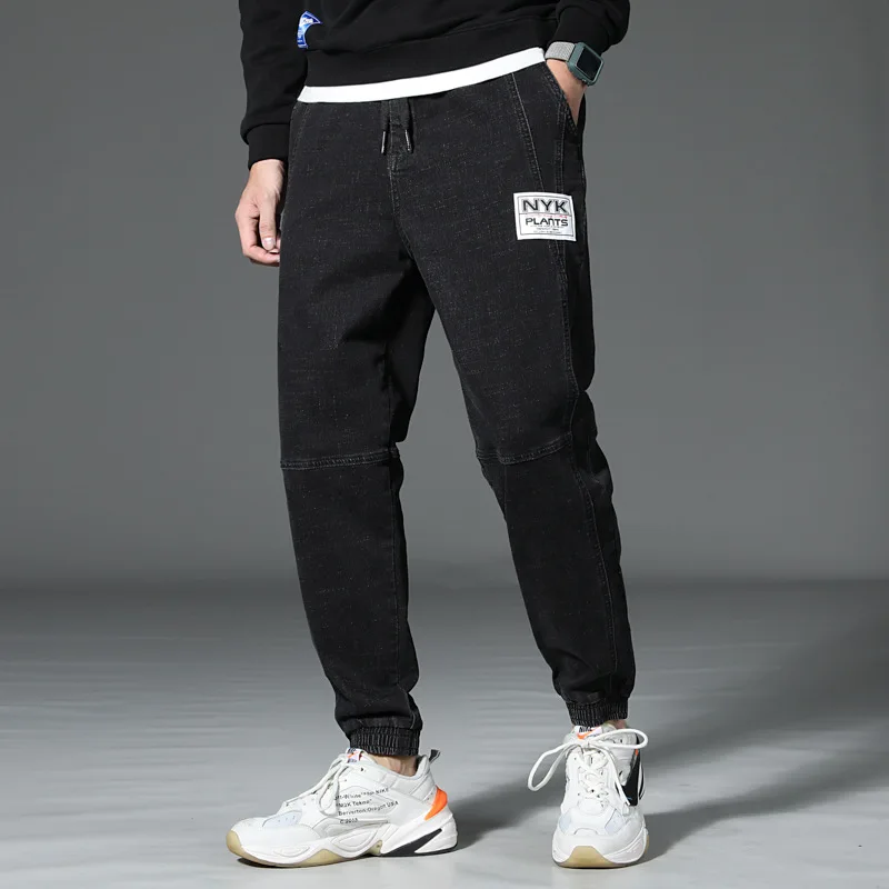 Japanese Vintage Fashion Men Jeans GrayLoose Fit Big Size L-7XL Elastic Harem Jeans Men Spliced Cargo Pants Hip Hop Jogger Jeans - Цвет: Черный