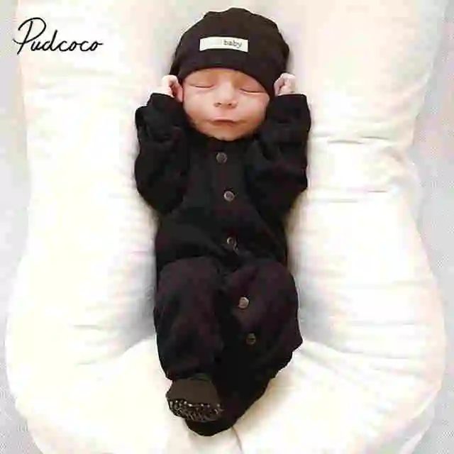 Размер 0-24M Pudcoco, 0-6 M, комбинезон с длинными рукавами для новорожденных девочек и мальчиков 12-24 M, однотонный комбинезон, одежда