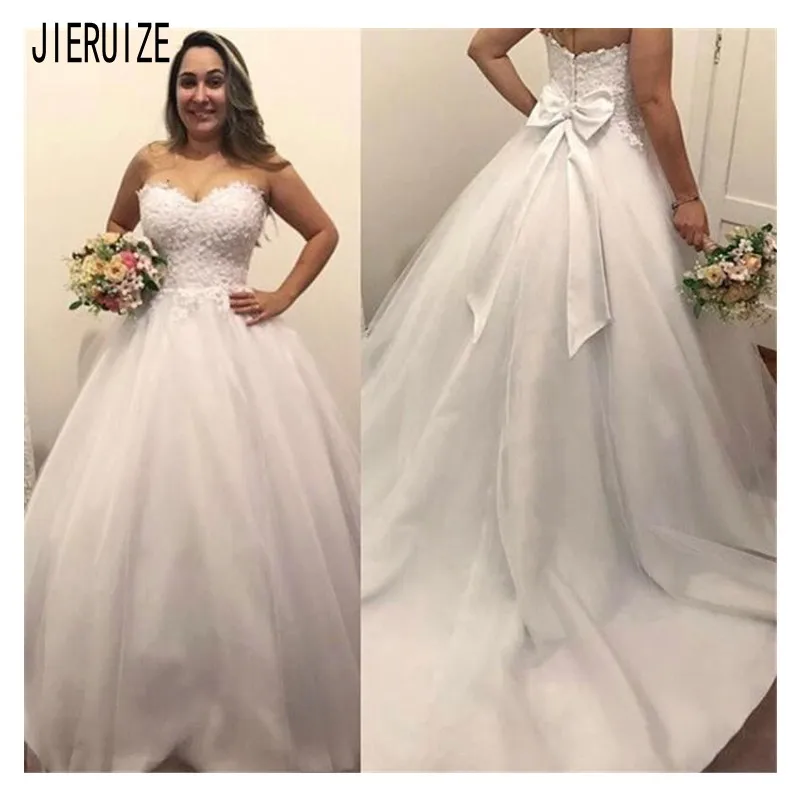 JIERUIZE Generous Wedding Dresses Sweetheart Neck Sleeveless Zipper Back with Bow Lace Appliques Vestido de novia Bridal Gowns | Свадьбы и