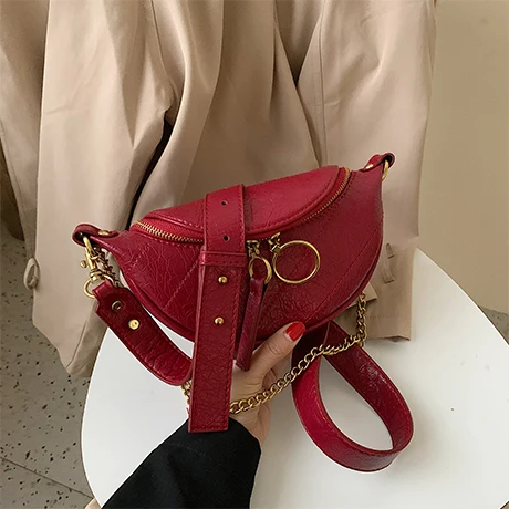 Однотонные женские сумки через плечо из искусственной кожи,, круглые сумки на молнии, сумки через плечо, женские дорожные сумки с цепочкой - Цвет: Красный