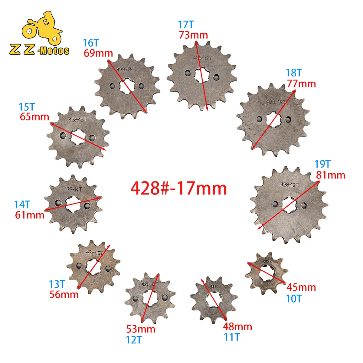 428 10-19 Dente 17Mm Id Pignone Motore Anteriore Per Stomp Ycf Upower Dirt Pit Bike Atv Quad Go Kart Ciclomotore Buggy Scooter Moto