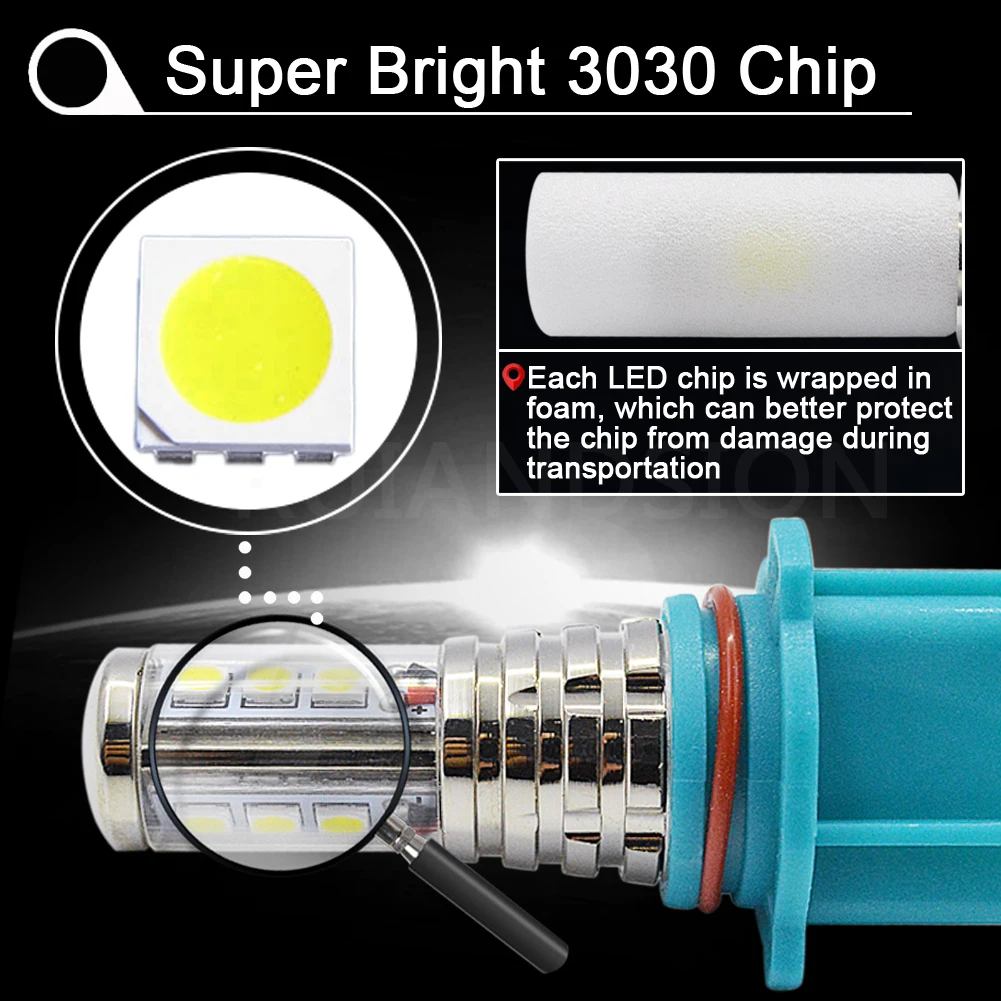 2x8,76 Вт 0.73A P13W 9 SMD 3030 чистый белый светодиодный противотуманный фонарь для вождения 10-30 в без полярного света, Автомобильный светодиодный светильник, парковочный автомобильный светильник, источник 1000LM