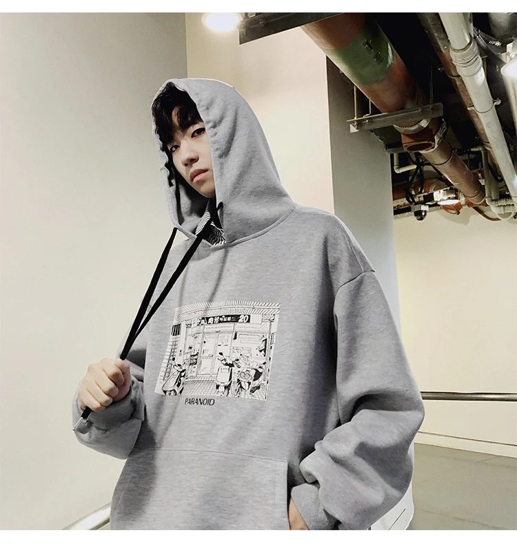 Spring And Autumn Korean-style BF Hip Hop False Printed Hooded Hoodie Men's-INS Hong Kong-Style Loose-Fit Hoodie Men's Two-Piece