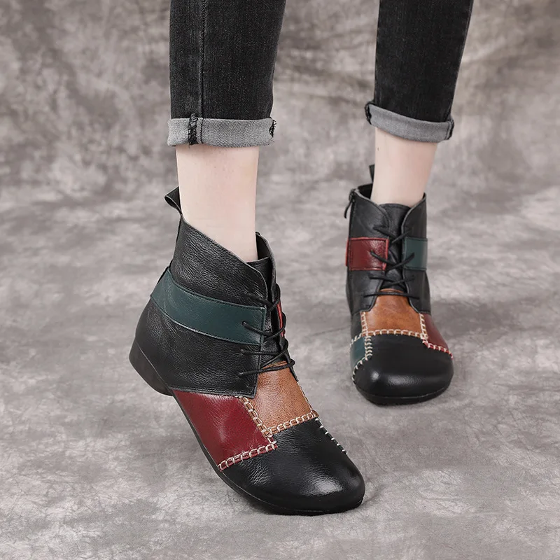 Round Toe Lace Up Ankle Booties Low Heel Xiuteng 2022 New