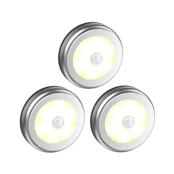 

6 LED Infrared PIR Motion Sensor Battery Powered Round LED Night Light Wireless Detector Wall Lamp For Closet Cabinet