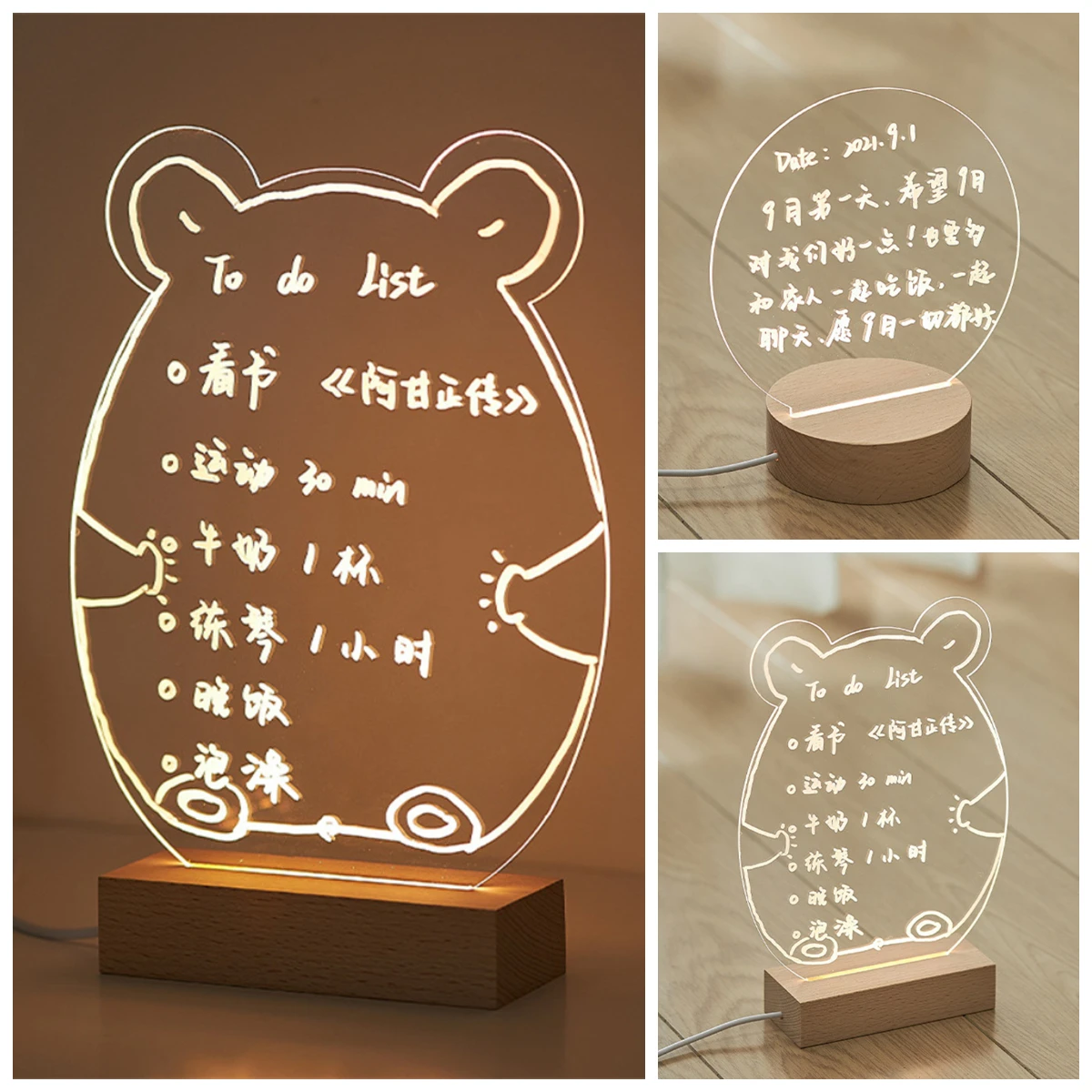 

Creative Cute Bear Transparent Acrylic Note Board Message Memo Board For Sticky Notes Name Card Phone Holder Desktop Decoration